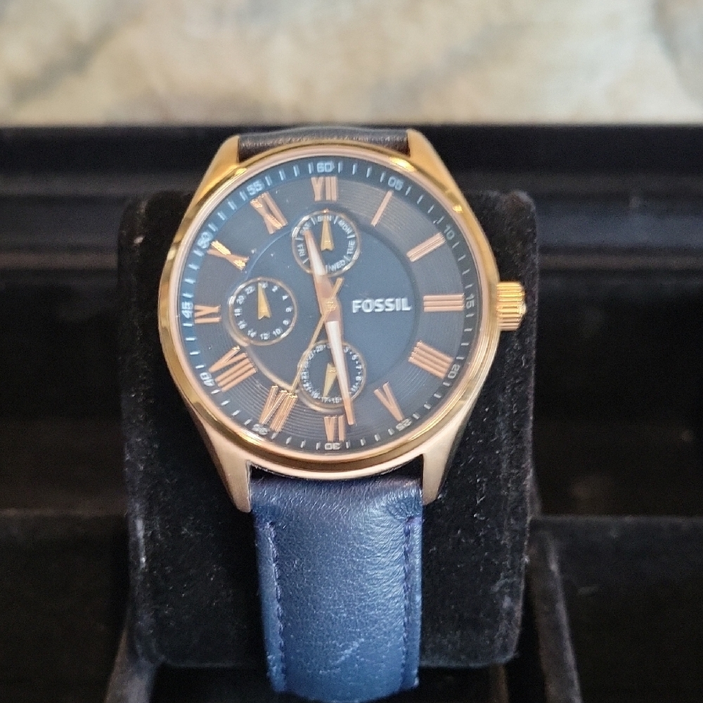 Fossil Gold and Blue Leather Watch